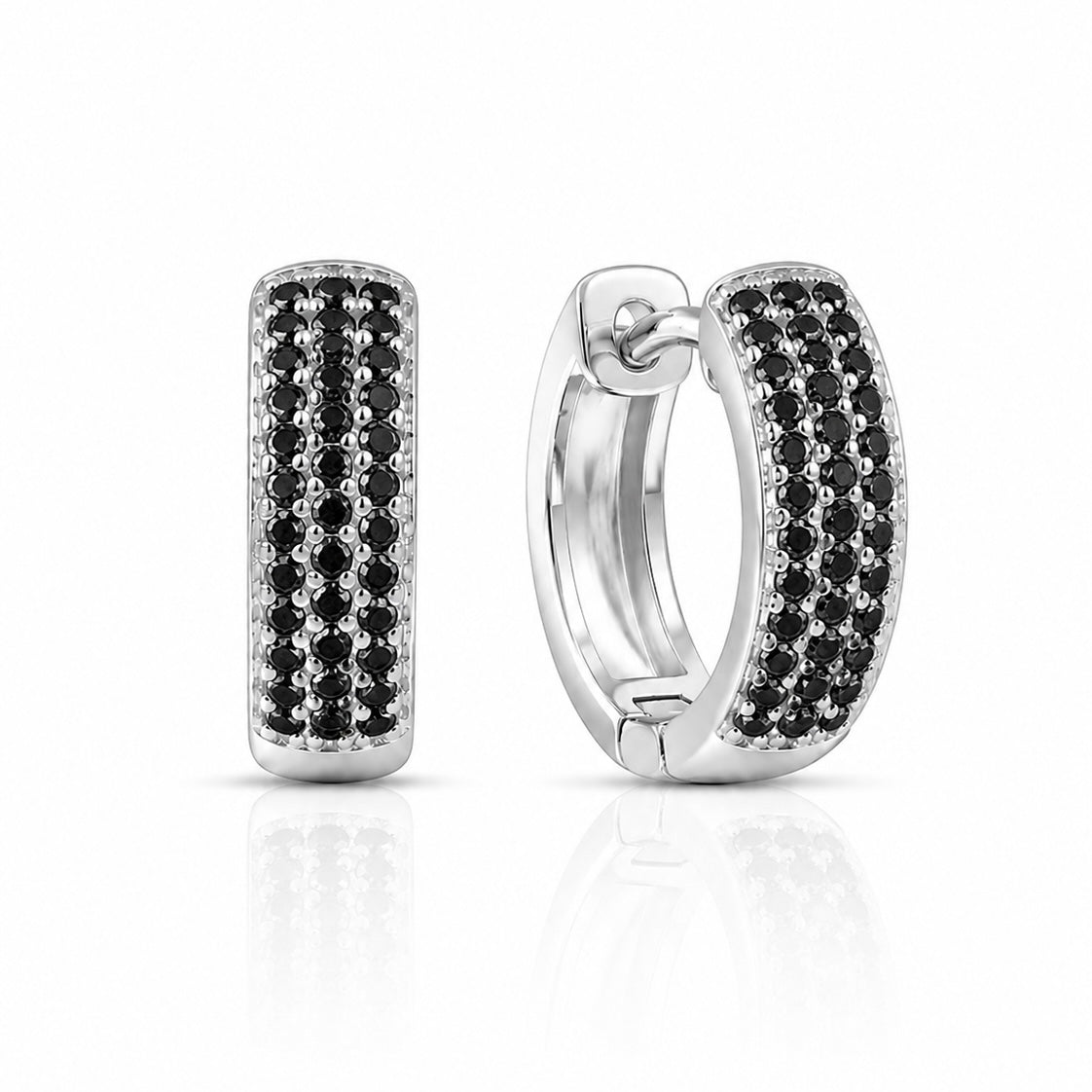 Brinco Masculino Par Argola 3 Fileiras Preta Banhada a Ouro Branco BRI225