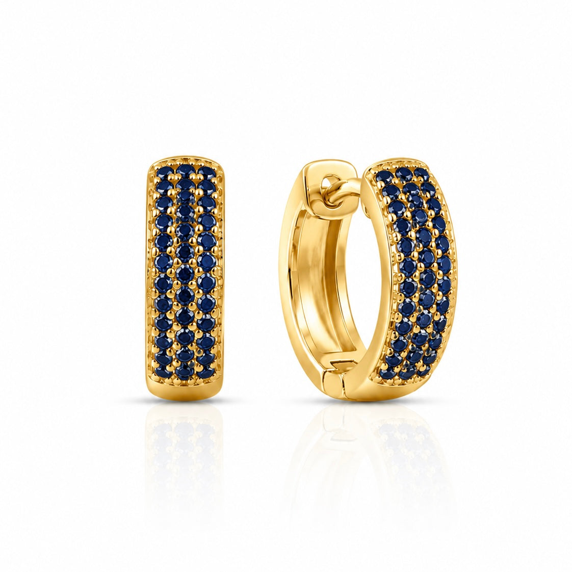 Brinco Masculino Par Argola 3 Fileiras Azul Banhada a Ouro 18k BRI226