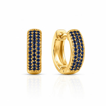 Brinco Masculino Par Argola 3 Fileiras Azul Banhada a Ouro 18k BRI226