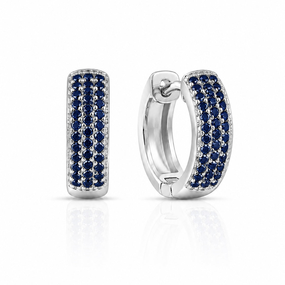 Brinco Masculino Par Argola 3 Fileiras Azul Banhada a Ouro Branco BRI227