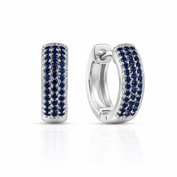 Brinco Masculino Par Argola 3 Fileiras Azul Banhada a Ouro Branco BRI227