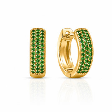 Brinco Masculino Par Argola 3 Fileiras Verde Banhada a Ouro 18k BRI228
