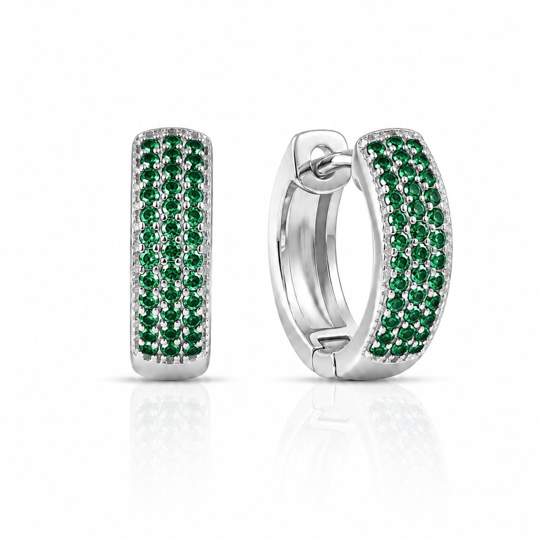 Brinco Masculino Par Argola 3 Fileiras Verde Banhada a Ouro Branco BRI229