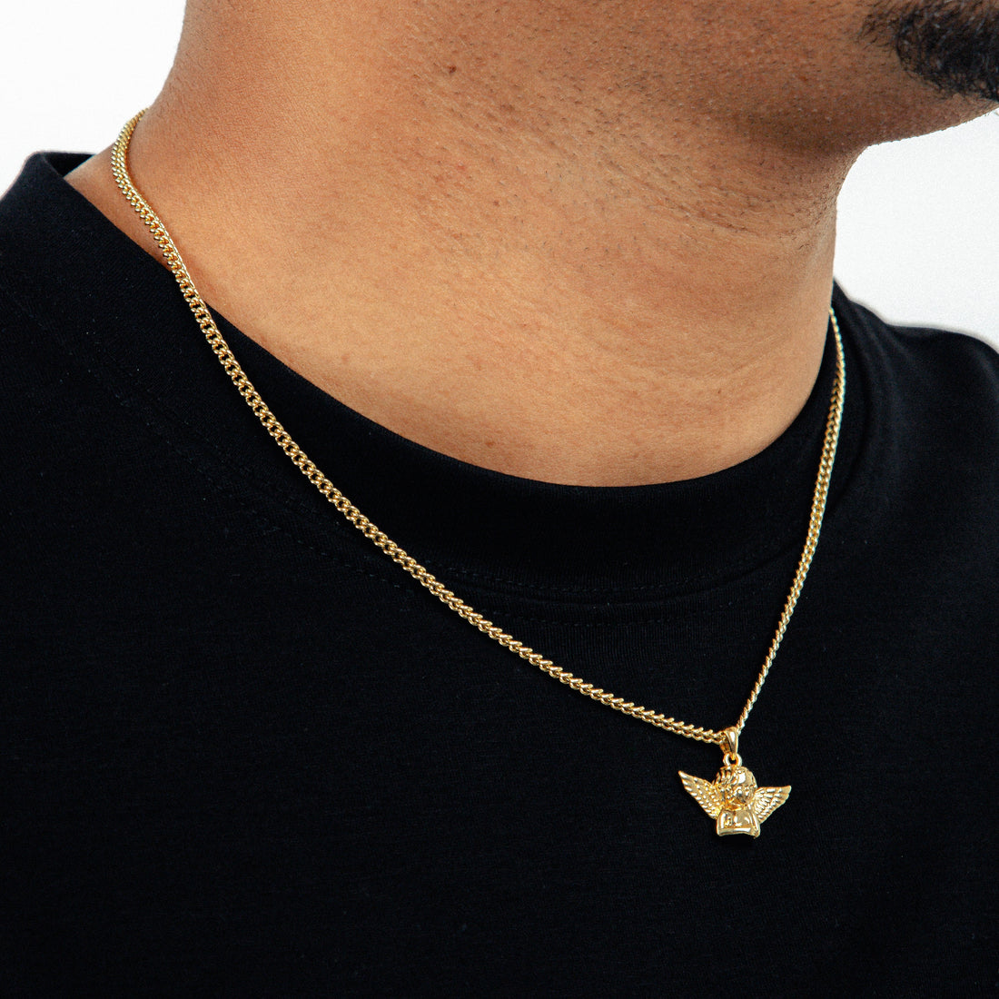 Corrente Grumet 50cm 3mm + Pingente Anjo Banhado A Ouro 18k COR002-PIN141