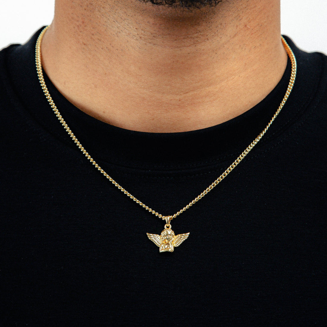 Corrente Grumet 50cm 3mm + Pingente Anjo Banhado A Ouro 18k COR002-PIN141