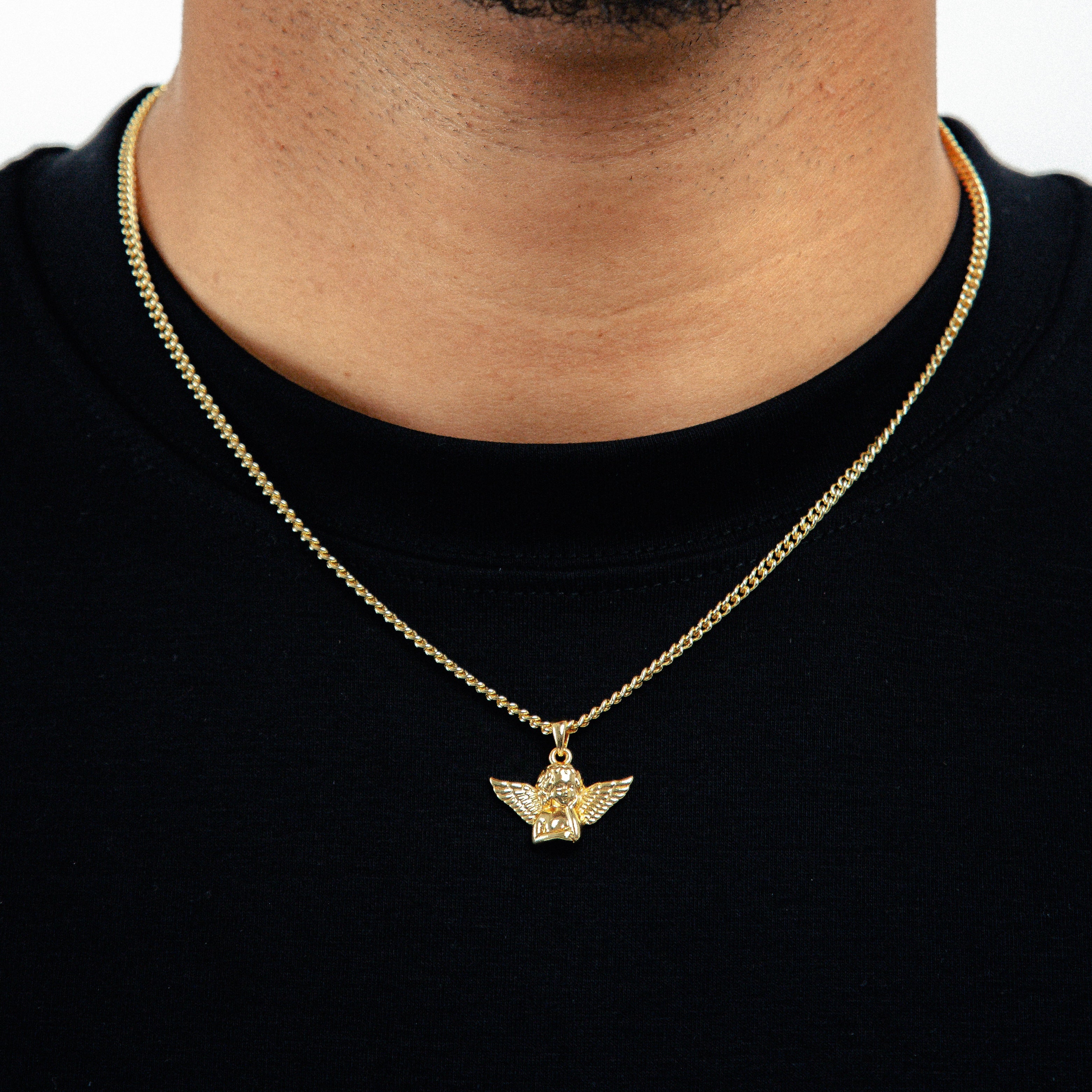 Corrente Grumet 50cm 3mm + Pingente Anjo Banhado A Ouro 18k COR002-PIN141