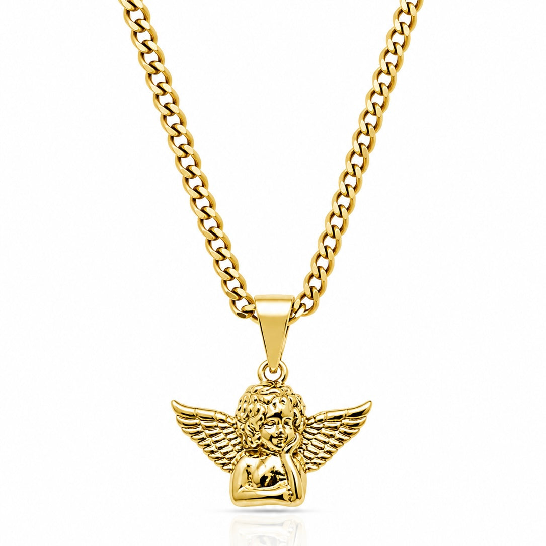 Corrente Grumet 50cm 3mm + Pingente Anjo Banhado A Ouro 18k COR002-PIN141