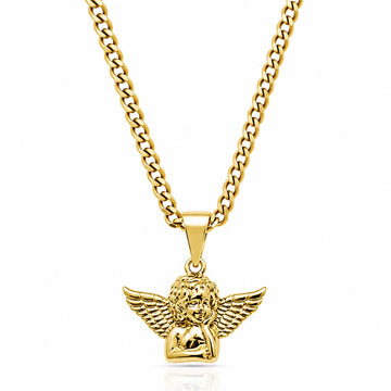 Corrente Grumet 50cm 3mm + Pingente Anjo Banhado A Ouro 18k COR002-PIN141