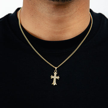 Corrente Grumet 50cm 3mm + Pingente Cruz Cravejada Detalhada (17,5X30mm) Banhado A Ouro 18k COR102-PIN156