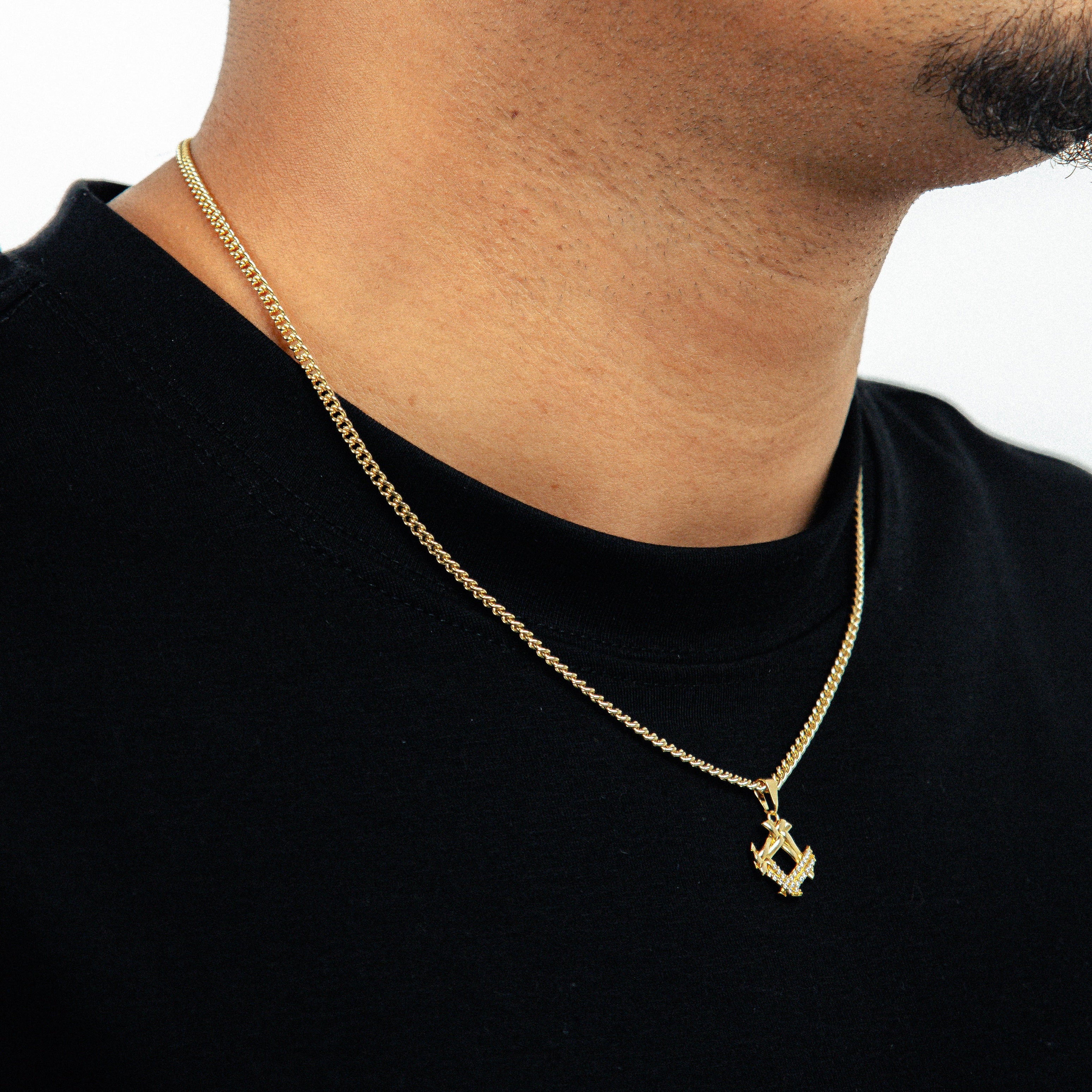 Corrente Grumet 50cm 3mm + Pingente Hash Cravejado (15X15mm) Banhado A Ouro 18k COR102-PIN160