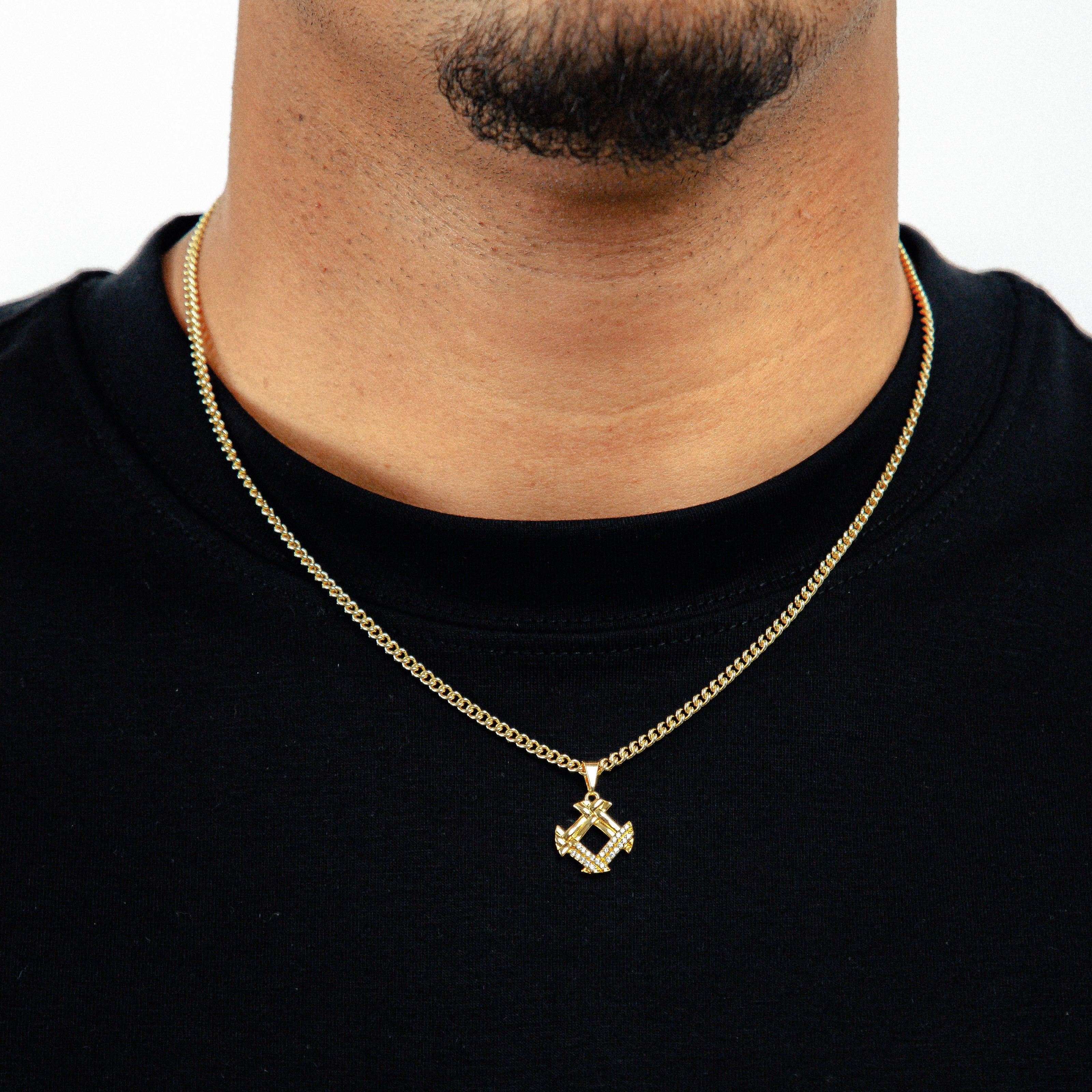 Corrente Grumet 50cm 3mm + Pingente Hash Cravejado (15X15mm) Banhado A Ouro 18k COR102-PIN160