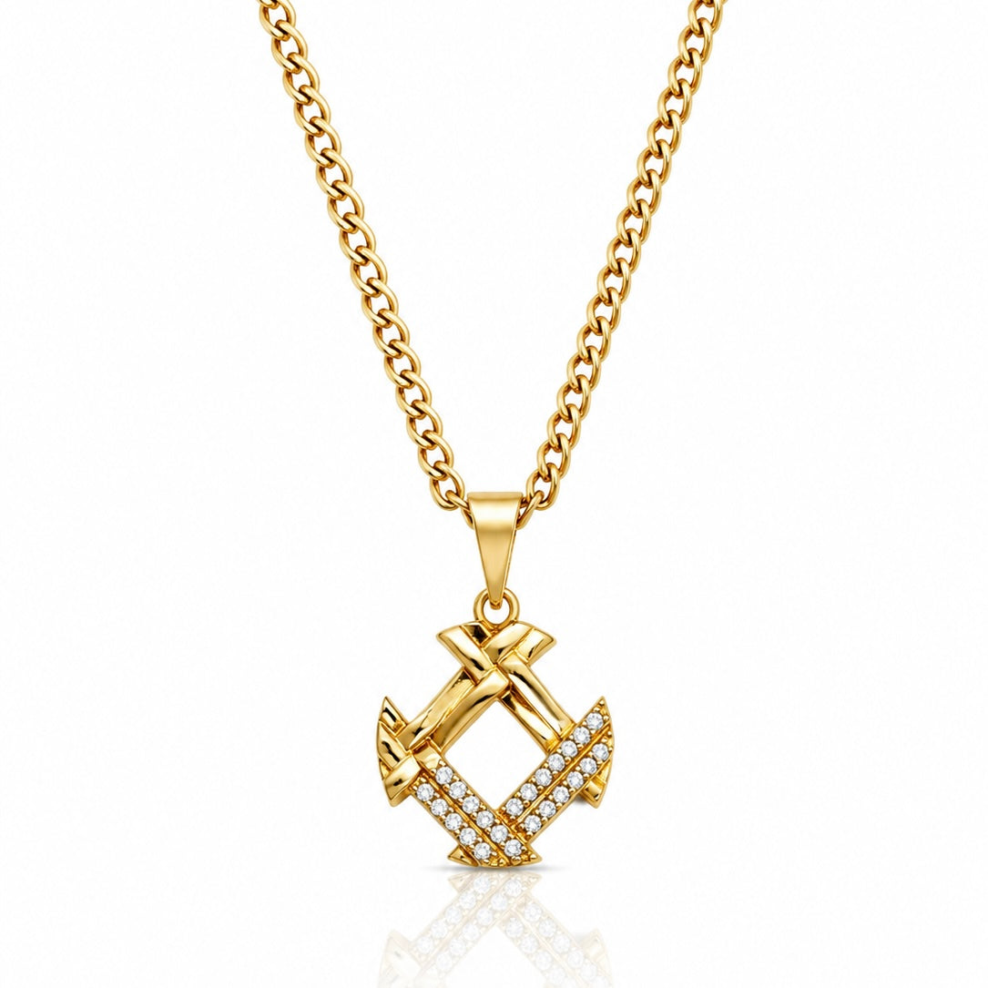 Corrente Grumet 50cm 3mm + Pingente Hash Cravejado (15X15mm) Banhado A Ouro 18k COR102-PIN160