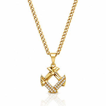Corrente Grumet 50cm 3mm + Pingente Hash Cravejado (15X15mm) Banhado A Ouro 18k COR102-PIN160