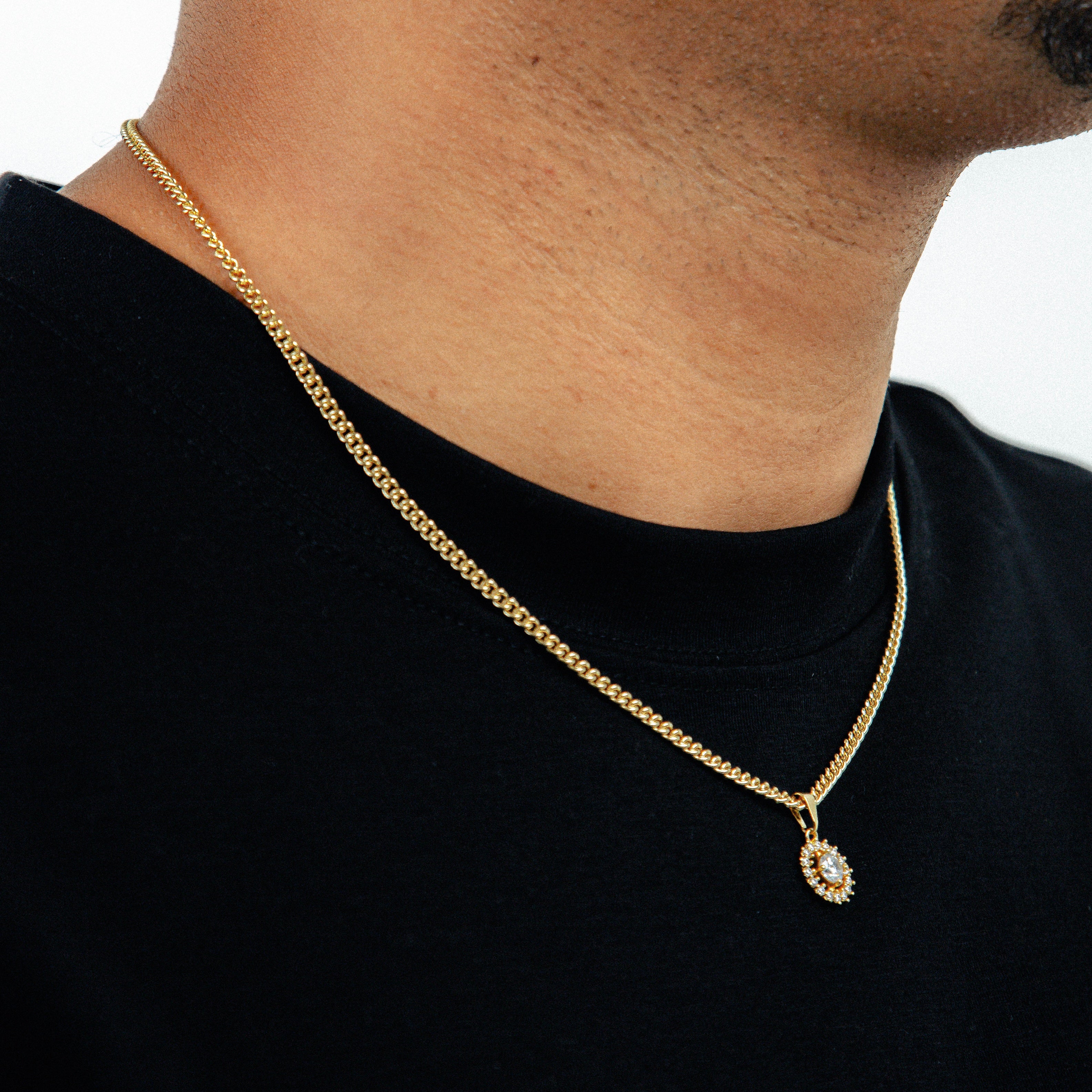 Corrente Grumet 50cm 3mm + Pingente Coroa 1 Cravejado (12mm) Banhado a Ouro 18k COR102-PIN168