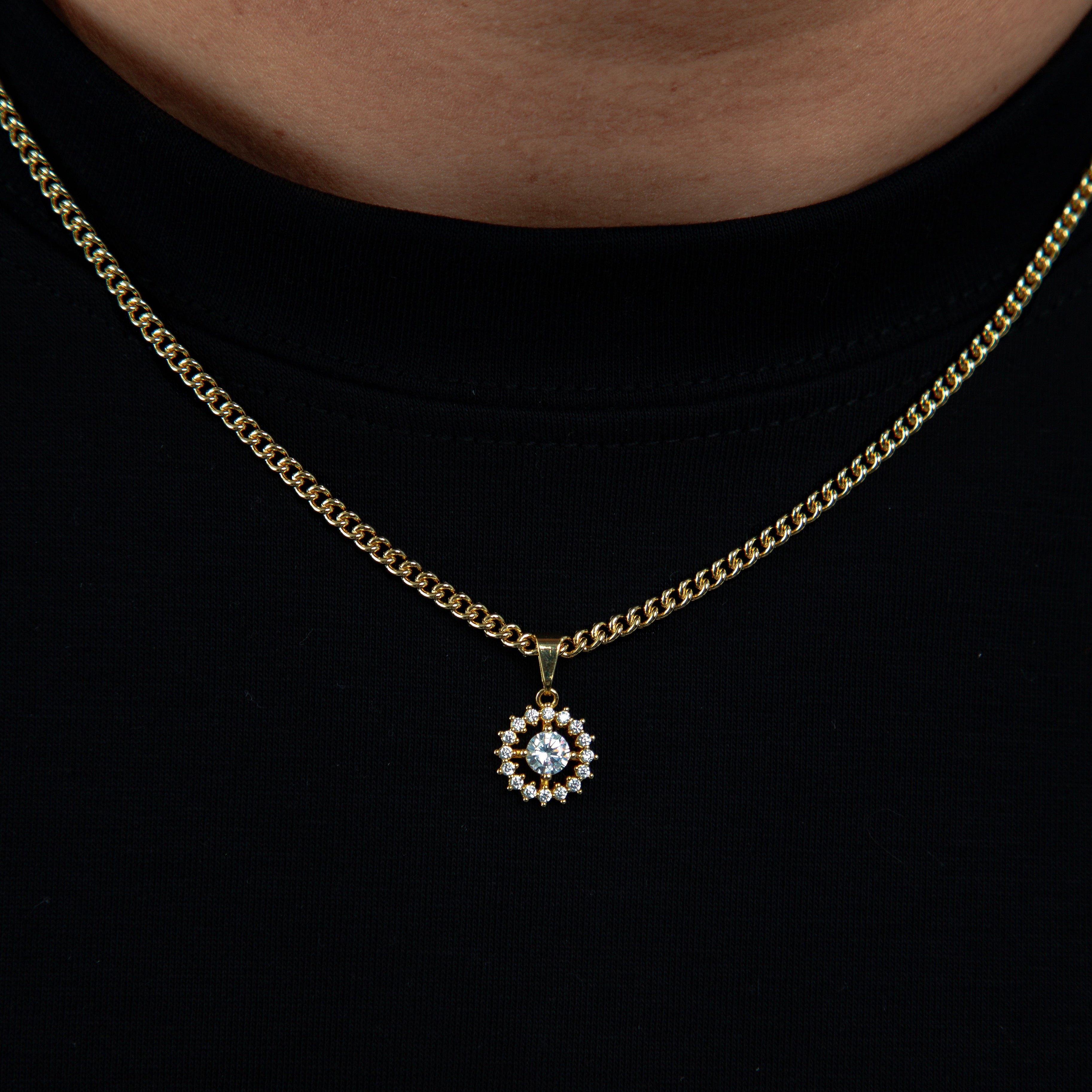 Corrente Grumet 50cm 3mm + Pingente Coroa 1 Cravejado (12mm) Banhado a Ouro 18k COR102-PIN168