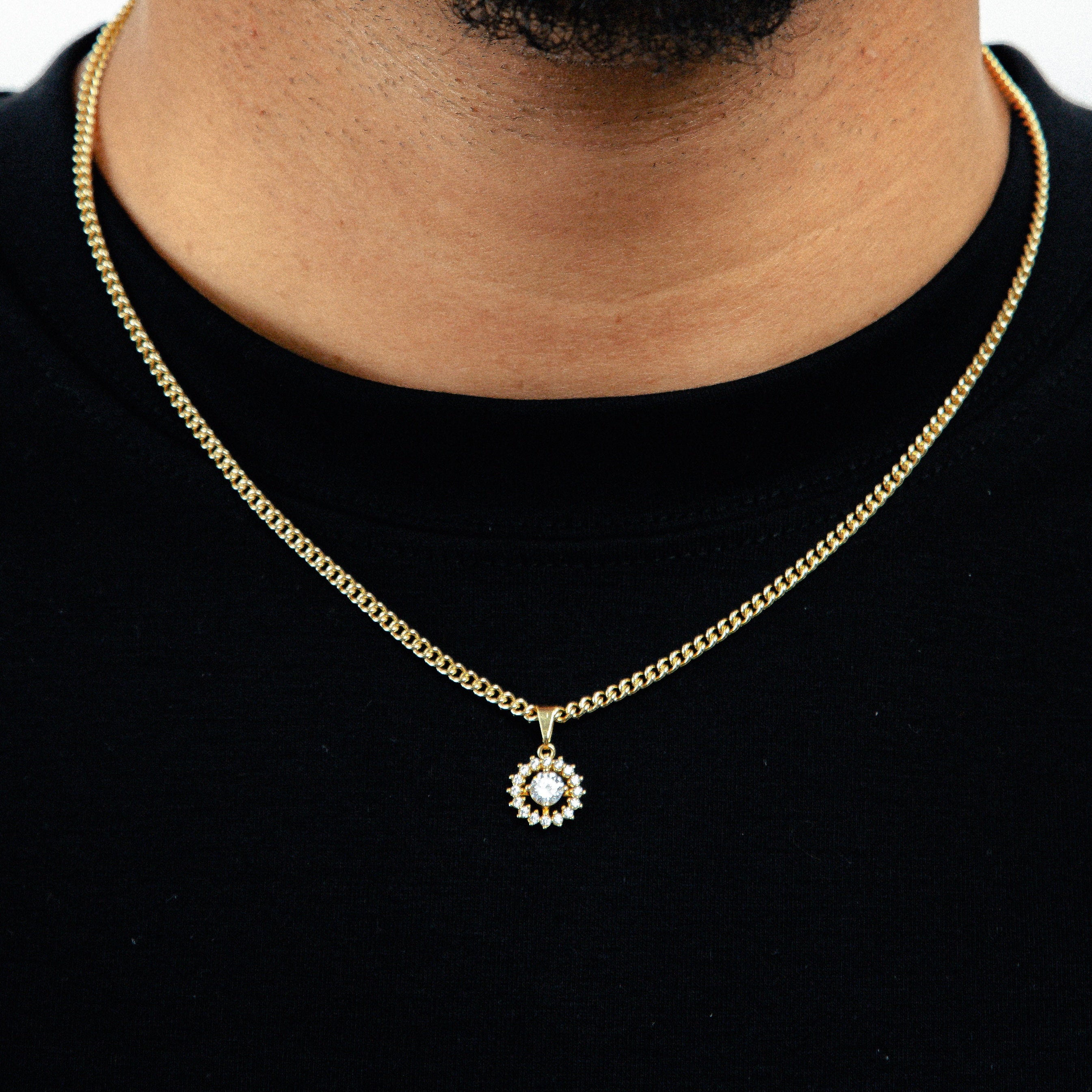 Corrente Grumet 50cm 3mm + Pingente Coroa 1 Cravejado (12mm) Banhado a Ouro 18k COR102-PIN168