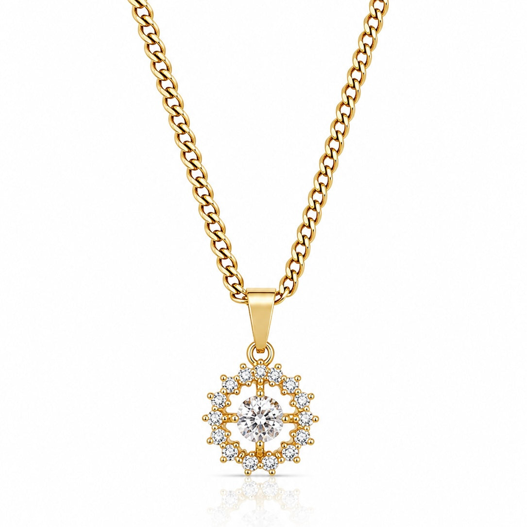 Corrente Grumet 50cm 3mm + Pingente Coroa 1 Cravejado (12mm) Banhado a Ouro 18k COR102-PIN168