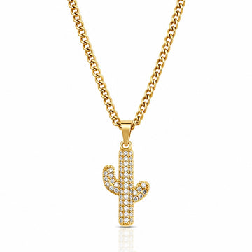 Corrente Grumet 50cm 3mm + Pingente Cactus Cravejado (13X20mm) Banhado a Ouro 18k COR102-PIN170