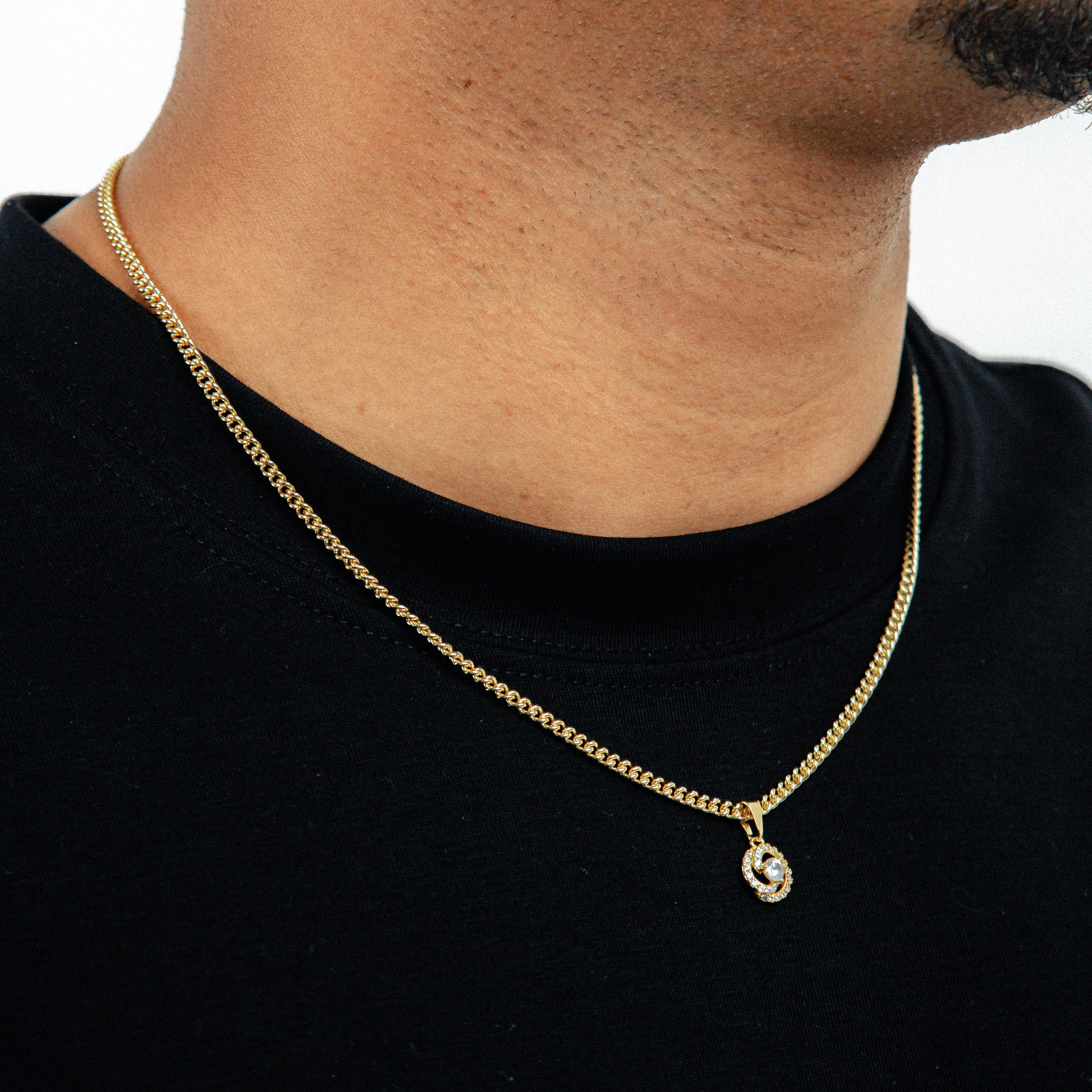 Corrente Grumet 50cm 3mm + Pingente Coroa 2 Cravejado (10mm) Banhado a Ouro 18k COR002-PIN172