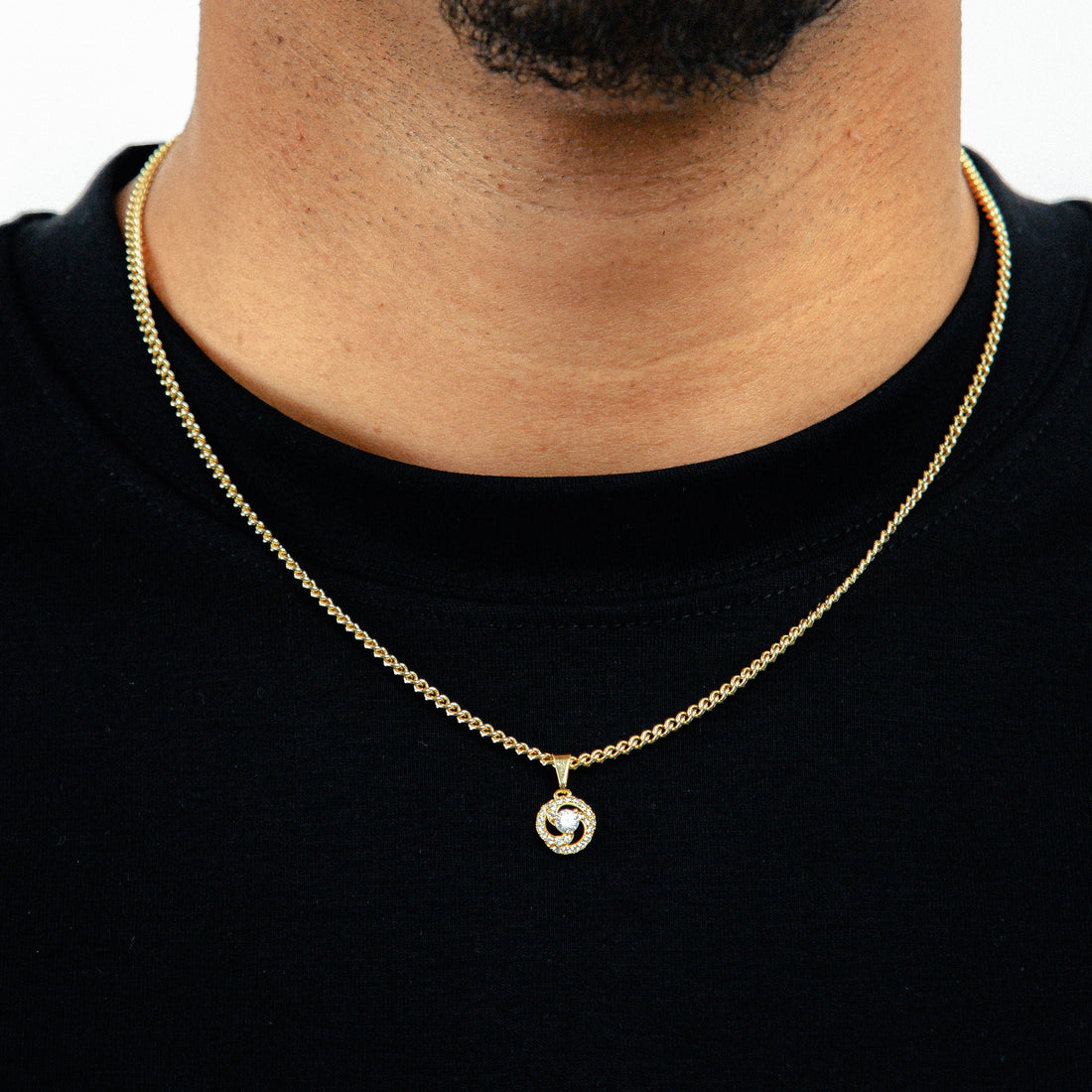 Corrente Grumet 50cm 3mm + Pingente Coroa 2 Cravejado (10mm) Banhado a Ouro 18k COR102-PIN172