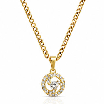 Corrente Grumet 50cm 3mm + Pingente Coroa 2 Cravejado (10mm) Banhado a Ouro 18k COR102-PIN172