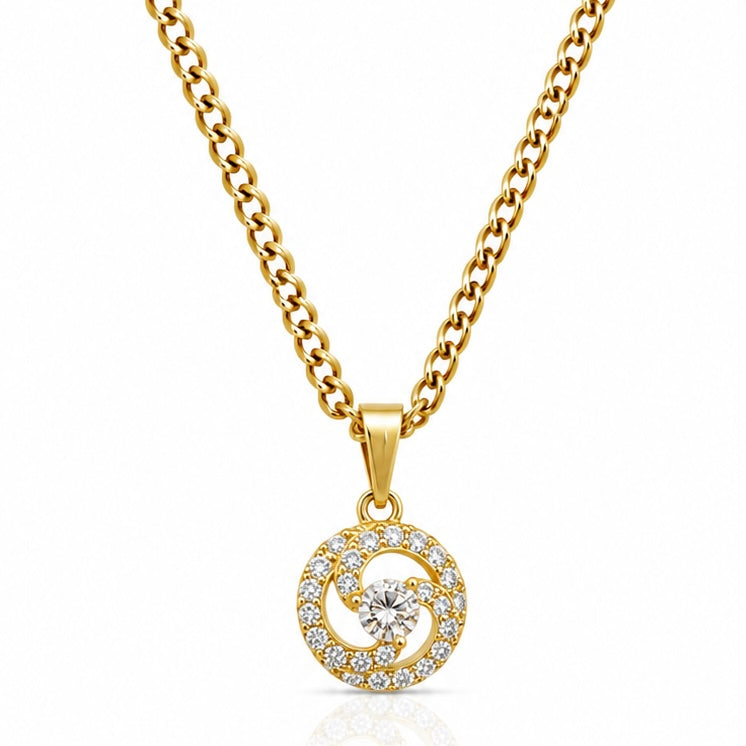 Corrente Grumet 50cm 3mm + Pingente Coroa 2 Cravejado (10mm) Banhado a Ouro 18k COR102-PIN172