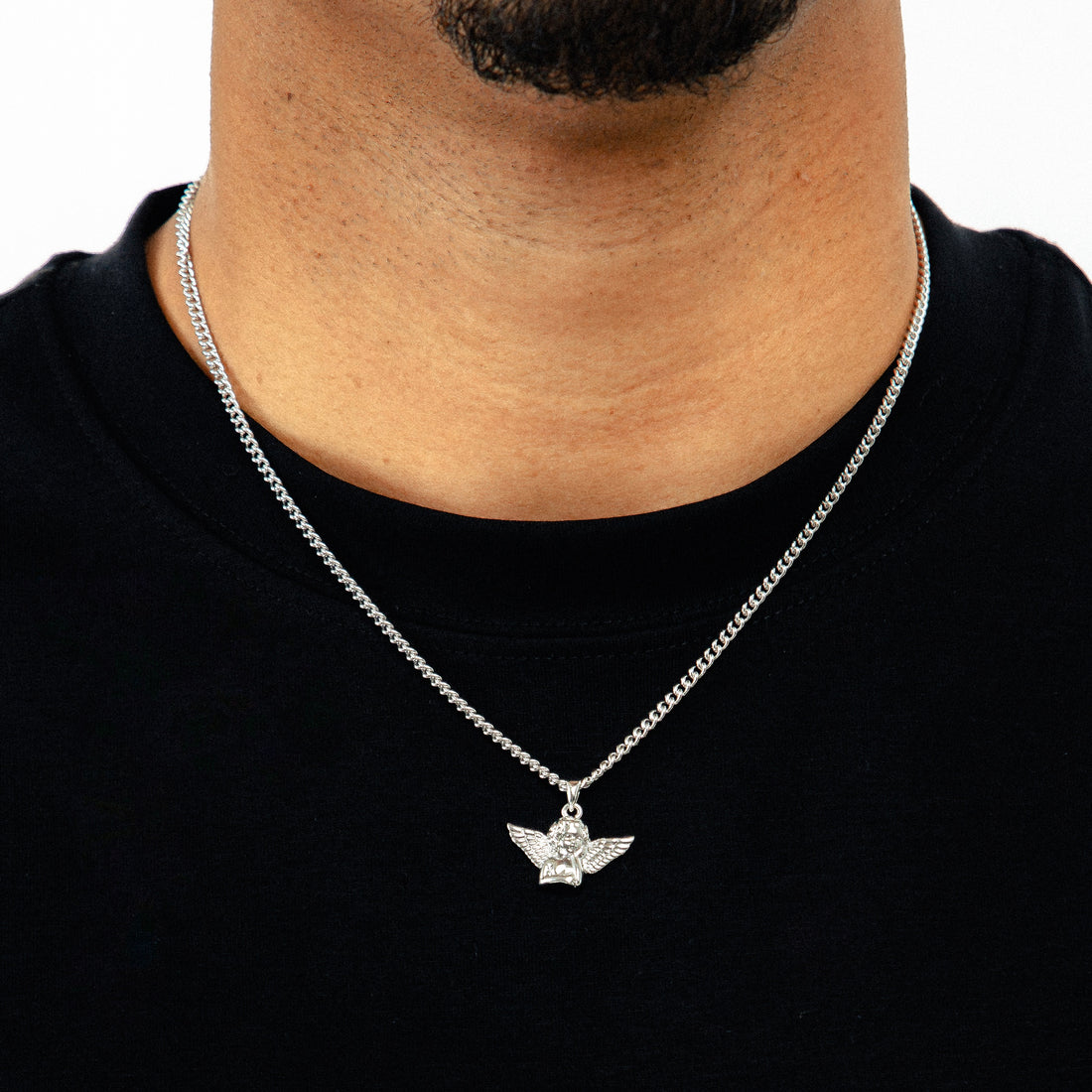 Corrente Grumet 50cm 3mm + Pingente Anjo Banhado A Ouro Branco COR003-PIN140