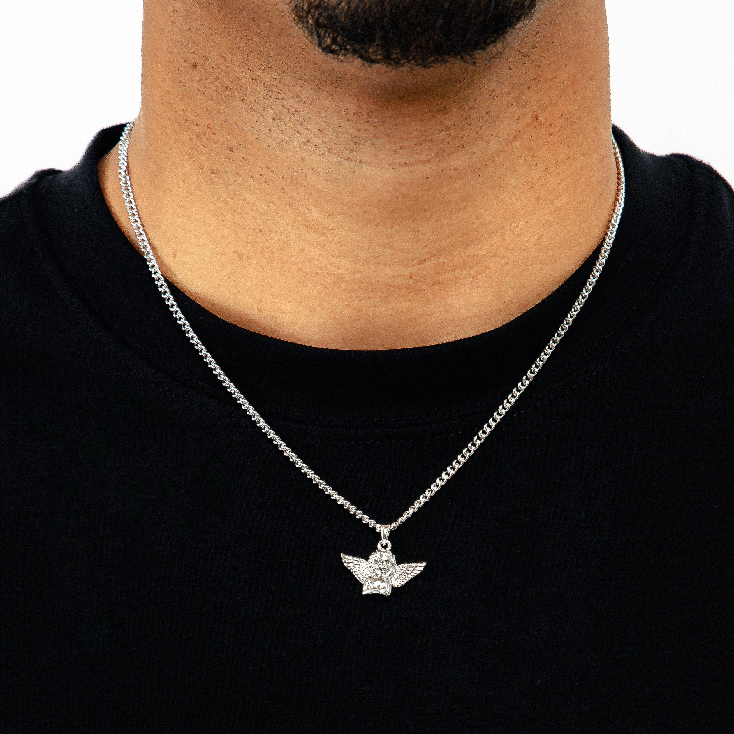 Corrente Grumet 50cm 3mm + Pingente Anjo Banhado A Ouro Branco COR003-PIN140