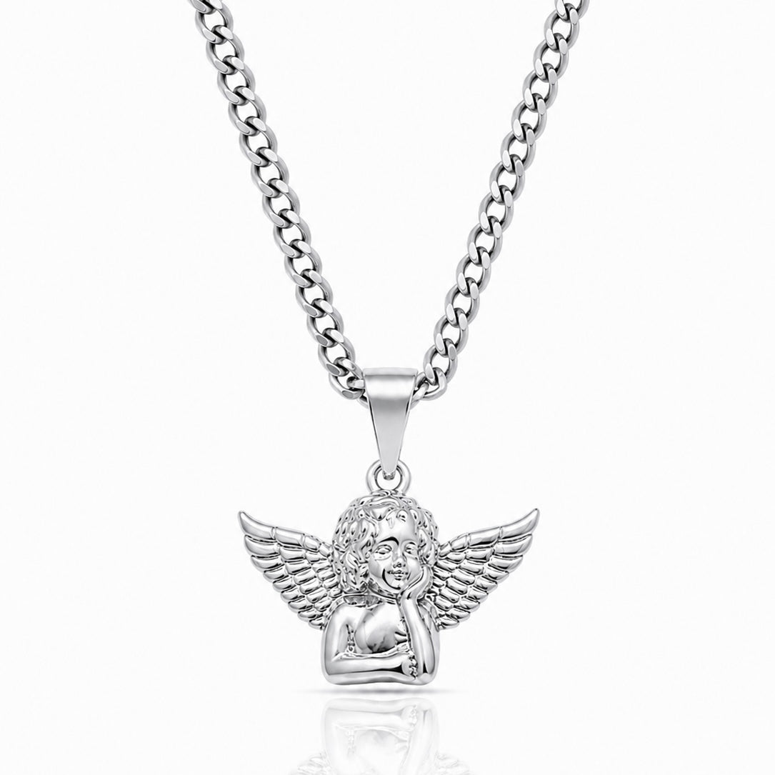 Corrente Grumet 50cm 3mm + Pingente Anjo Banhado A Ouro Branco COR003-PIN140