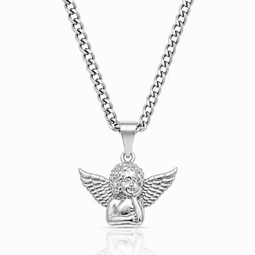 Corrente Grumet 50cm 3mm + Pingente Anjo Banhado A Ouro Branco COR003-PIN140