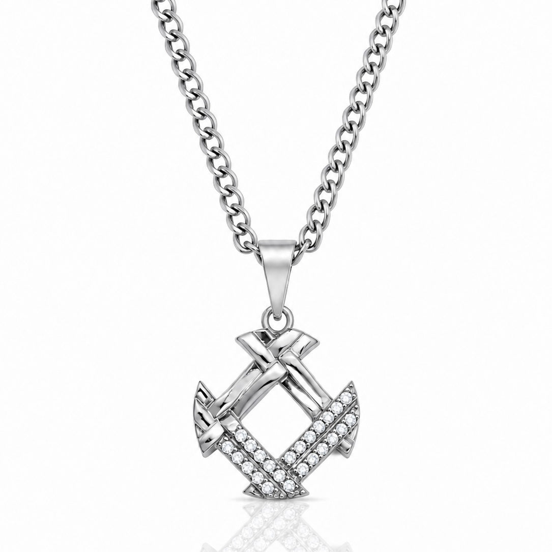 Corrente Grumet 50cm 3mm + Pingente Hash Cravejado (15X15mm) Banhado a Ouro Branco COR103-PIN161