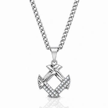 Corrente Grumet 50cm 3mm + Pingente Hash Cravejado (15X15mm) Banhado a Ouro Branco COR103-PIN161
