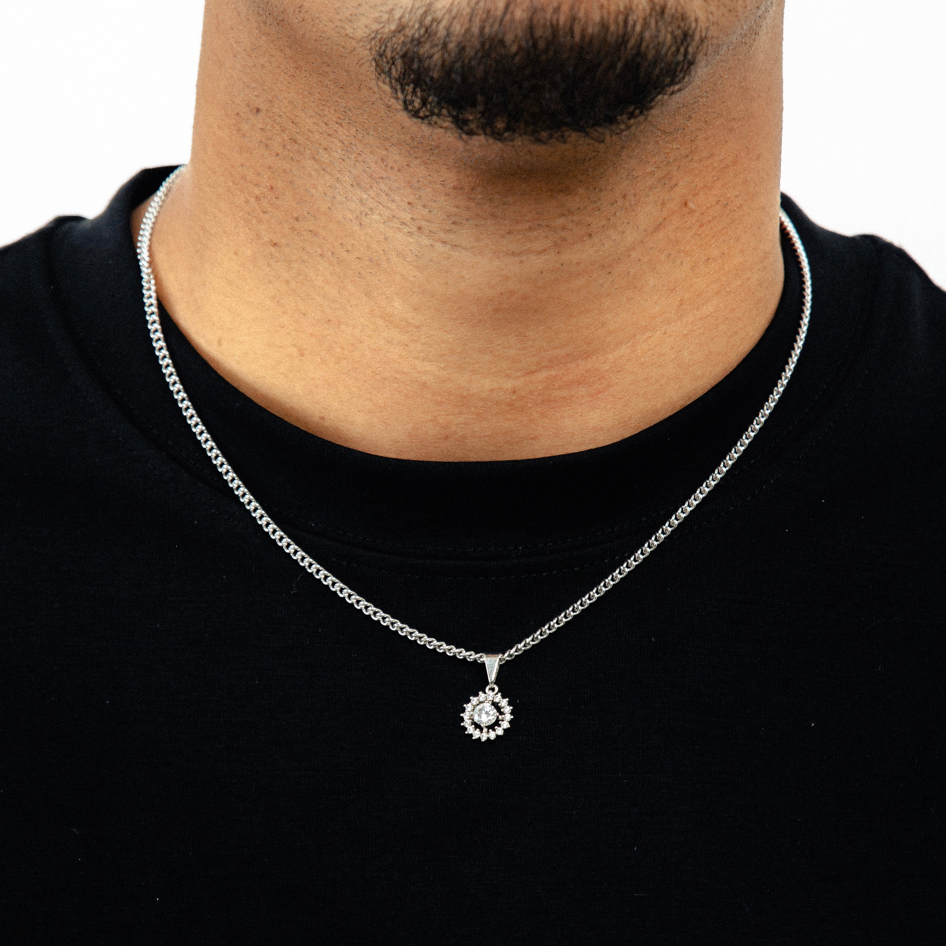 Corrente Grumet 50cm 3mm + Pingente Coroa 1 Cravejado (12mm) Banhado a Ouro Branco COR103-PIN169