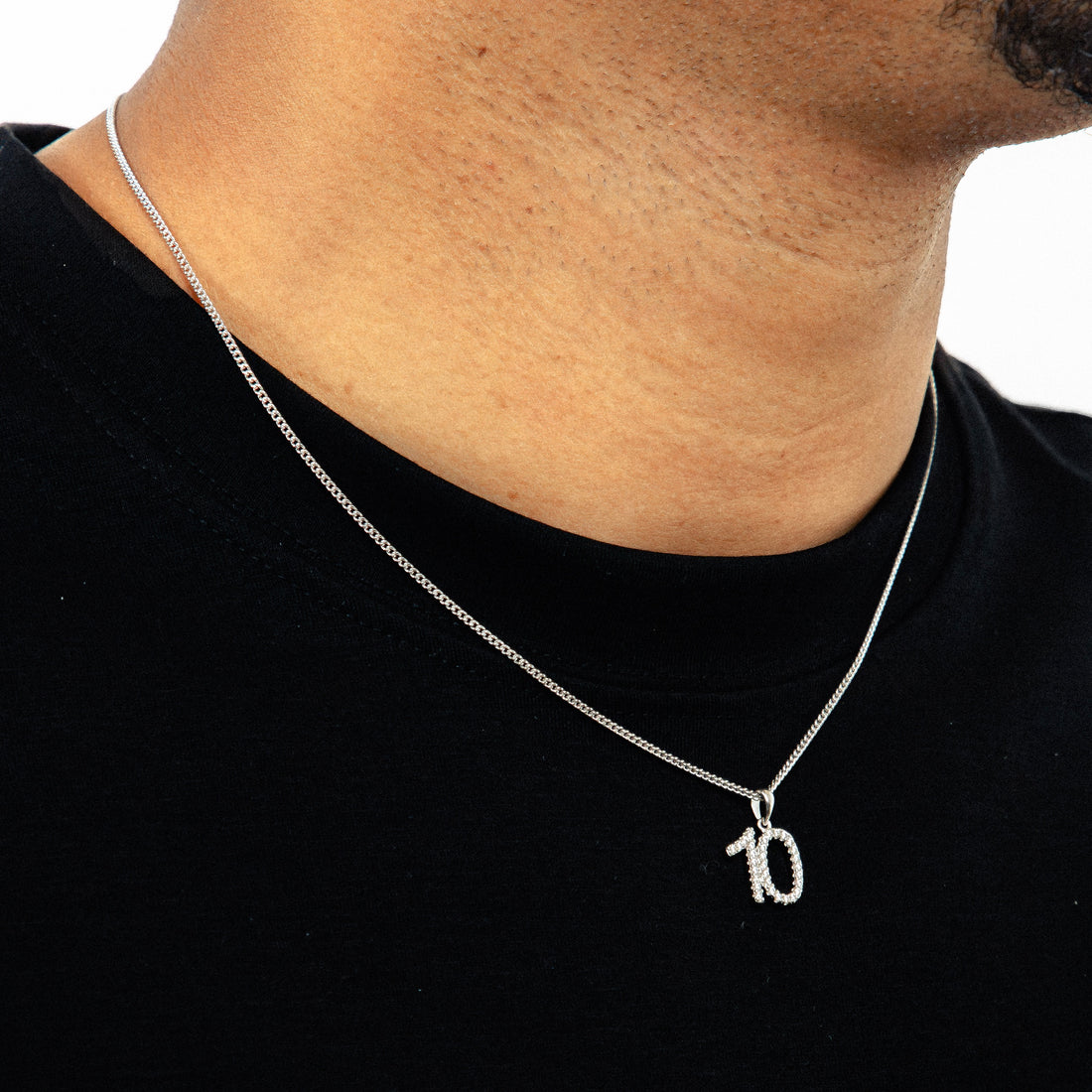 Corrente Grumet 1,4mm + Pingente Número 10 Cravejado Banhado A Ouro Branco COR005-PIN082