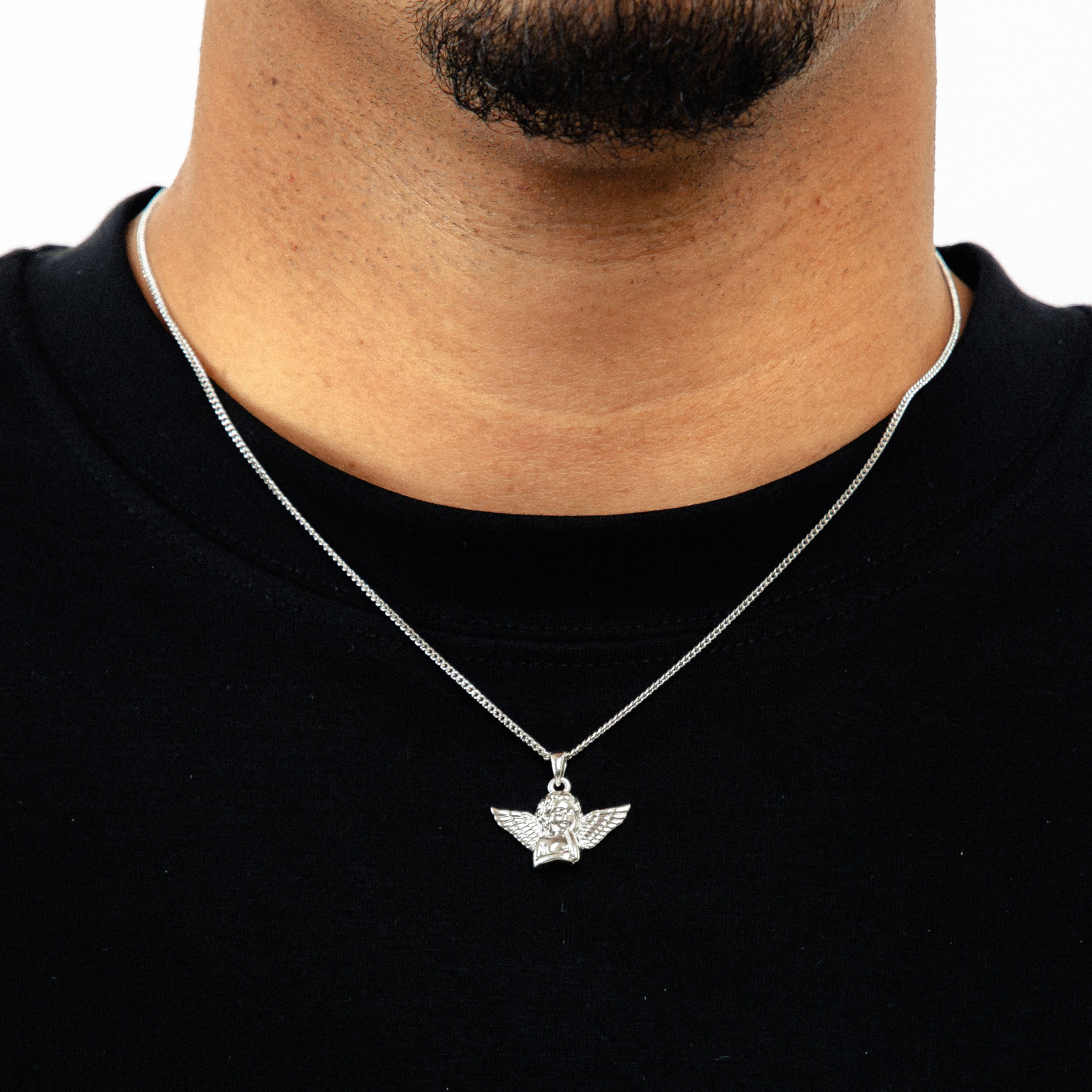 Corrente Grumet 1,4mm + Pingente Anjo Banhado A Ouro Branco COR005-PIN140