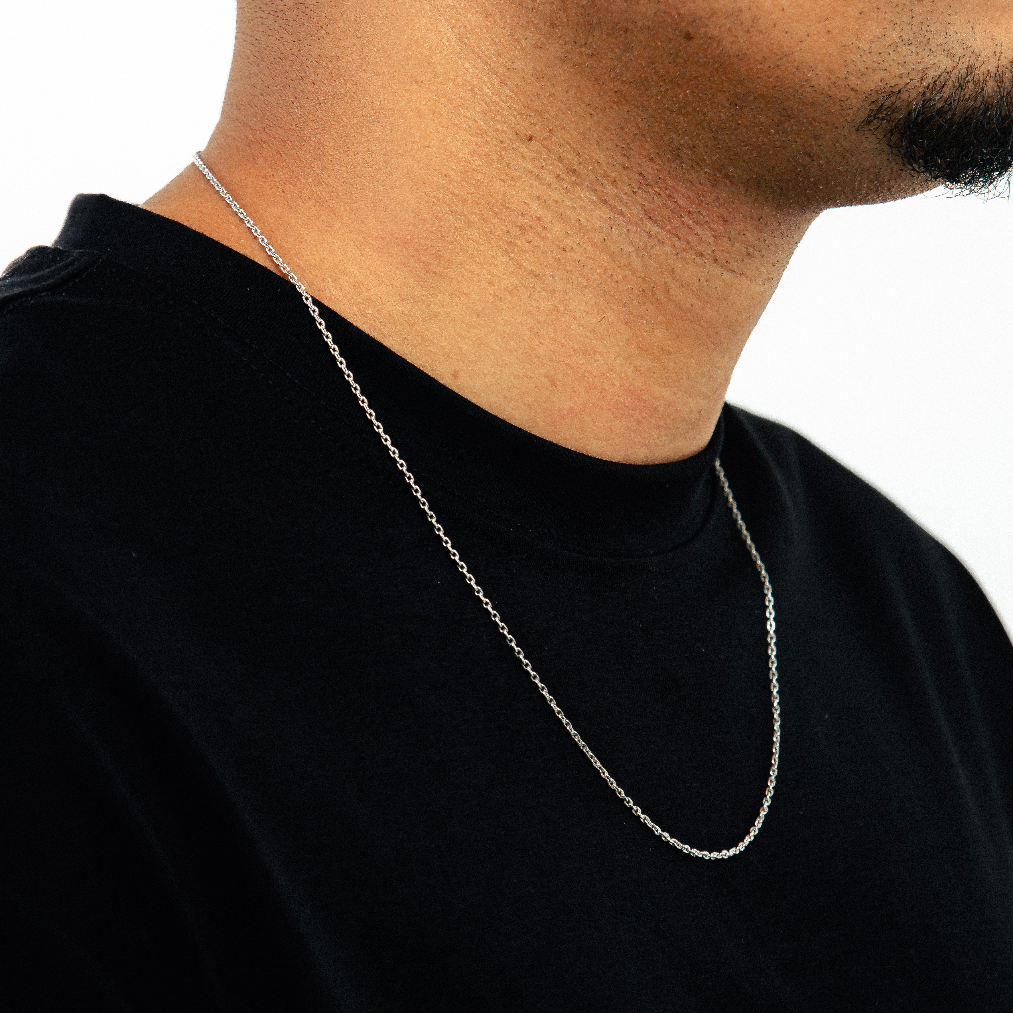 Corrente 60cm Elo Cadeado 2mm Banhada a Ouro Branco COR090