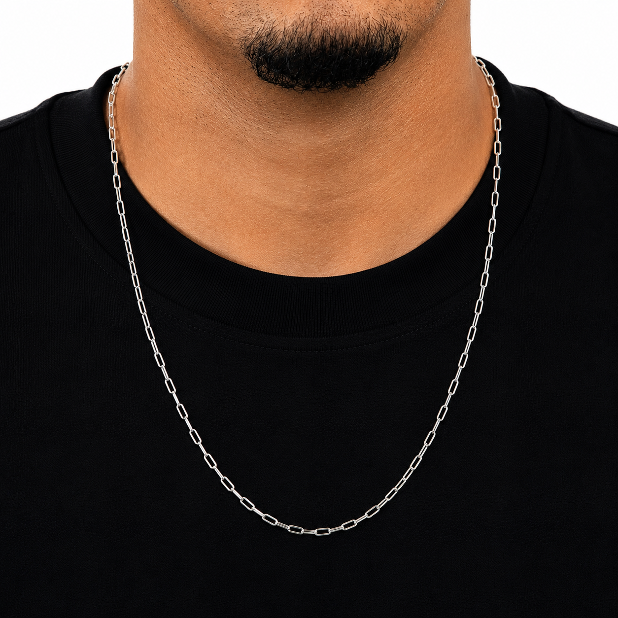 Corrente 60cm Cadeado Alongado 3,5mm Banhada a Ouro Branco COR092