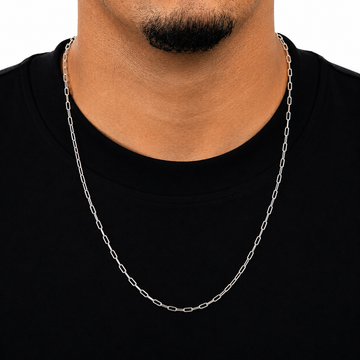 Corrente 60cm Cadeado Alongado 3,5mm Banhada a Ouro Branco COR092