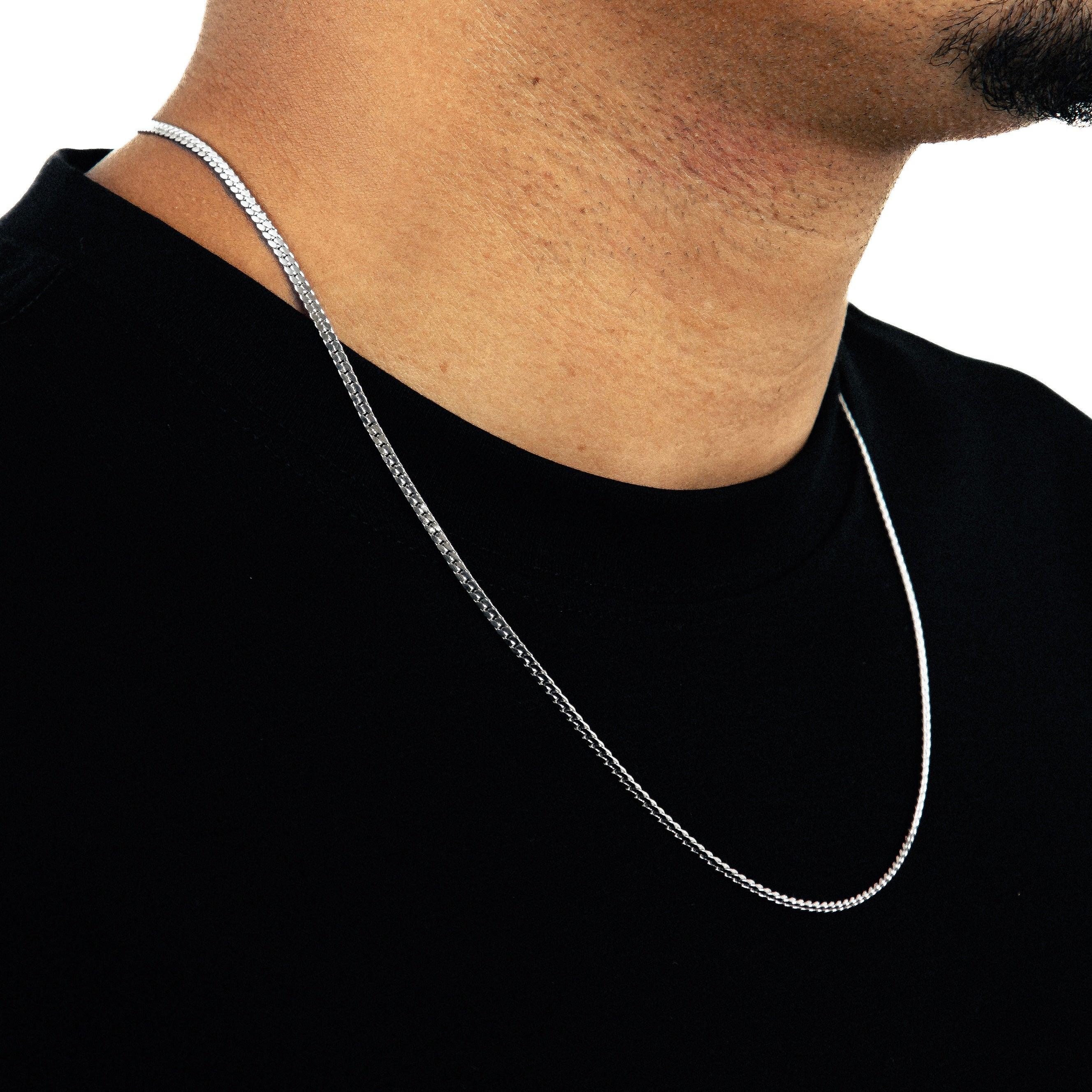 Corrente 60cm Grumet Flat 3mm Banhada a Ouro Branco COR093
