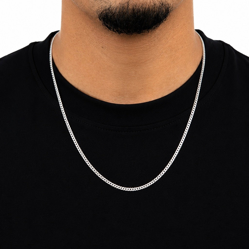 Corrente Grumet 60cm 3mm Fecho Tradicional Banhada a Ouro Branco COR101