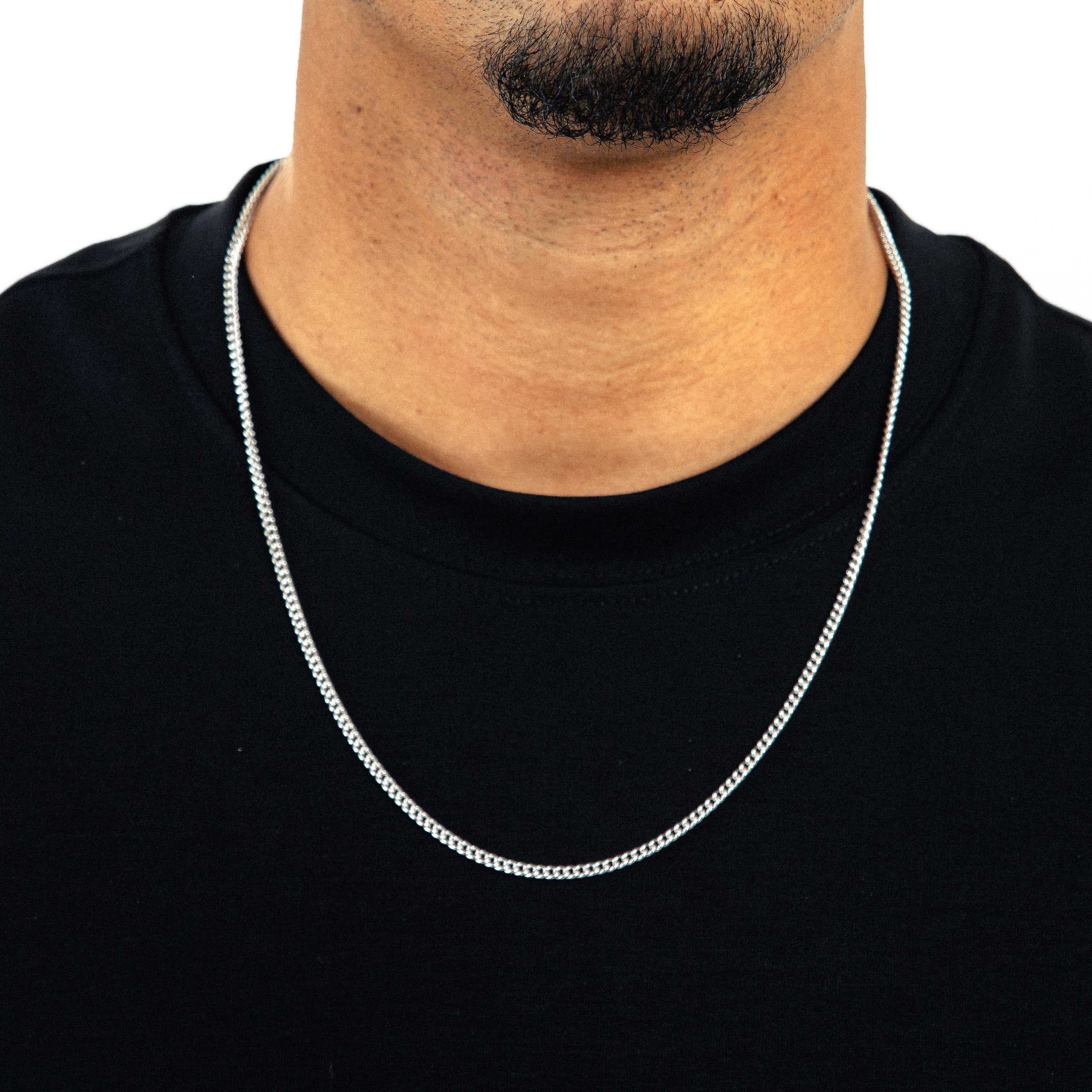 Corrente Grumet 60cm 3mm Fecho Tradicional Banhada a Ouro Branco COR101