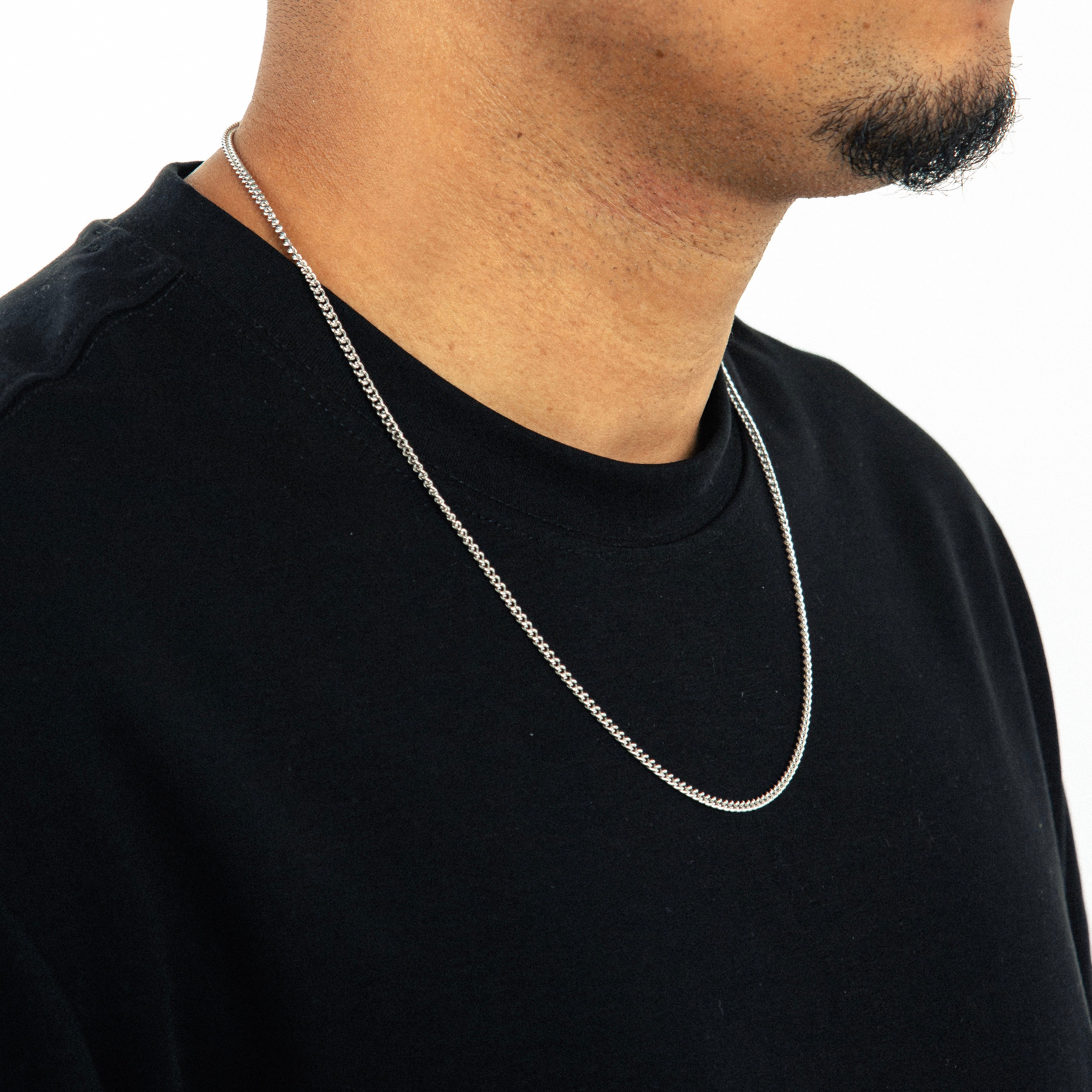 Corrente Grumet 60cm 3mm Fecho Tradicional Banhada a Ouro Branco COR101