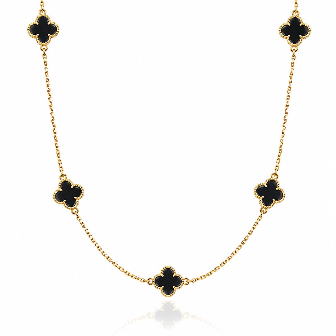 Corrente Trevo Preta 50cm Banhada A Ouro 18k COR104