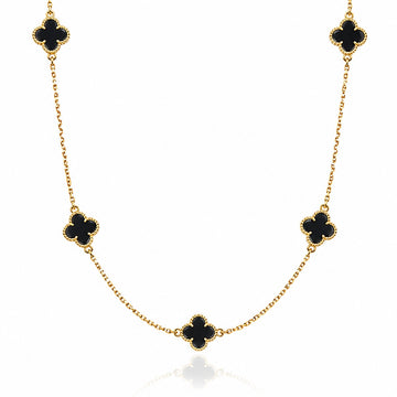 Corrente Trevo Preta 50cm Banhada A Ouro 18k COR104
