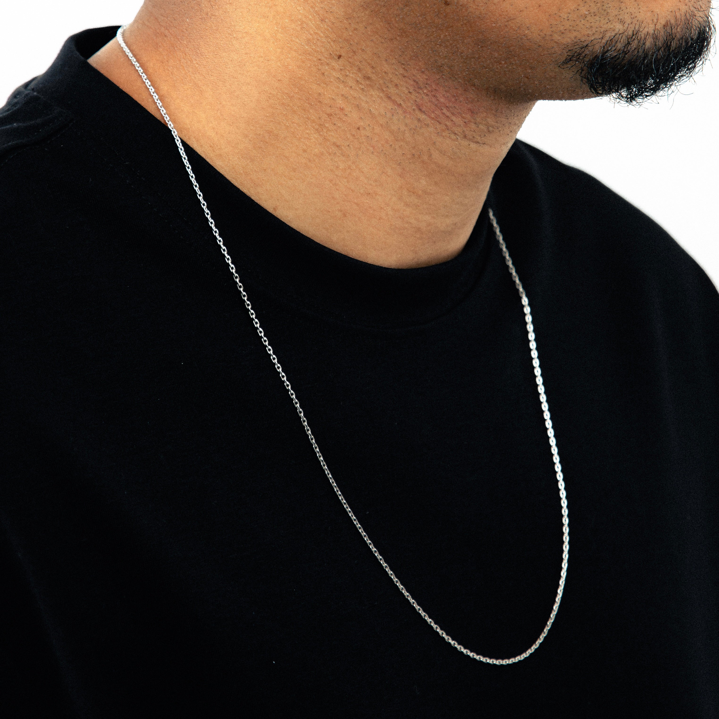 Corrente 70cm Elo Cadeado 2mm Banhada a Ouro Branco COR105