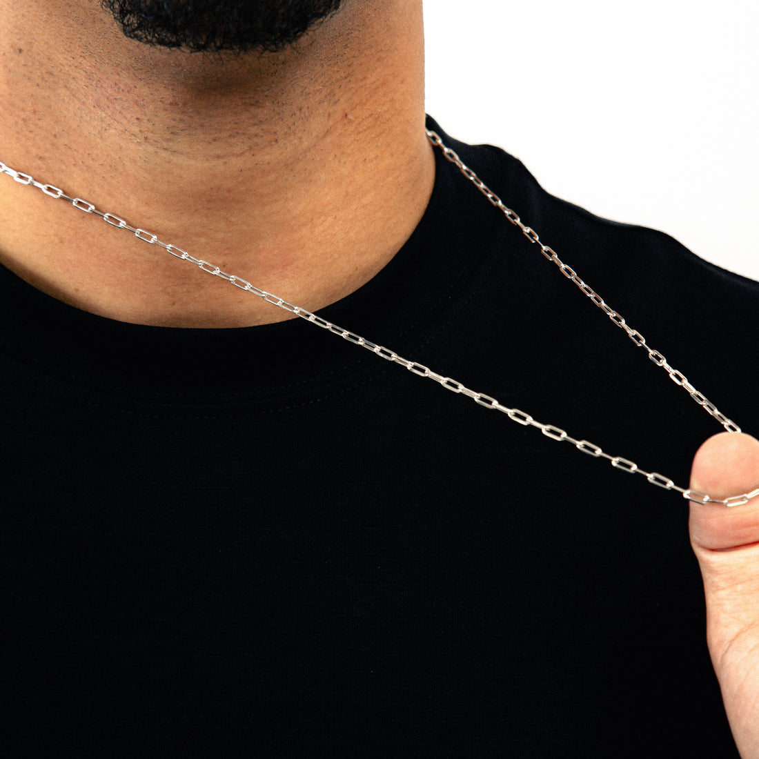 Corrente 70cm Cadeado Alongado 3,5mm Banhada a Ouro Branco COR107