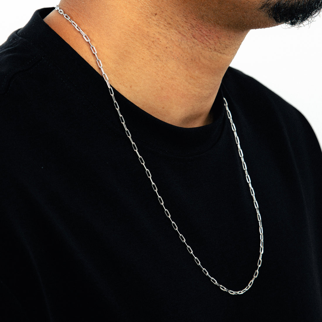 Corrente 70cm Cadeado Alongado 3,5mm Banhada a Ouro Branco COR107