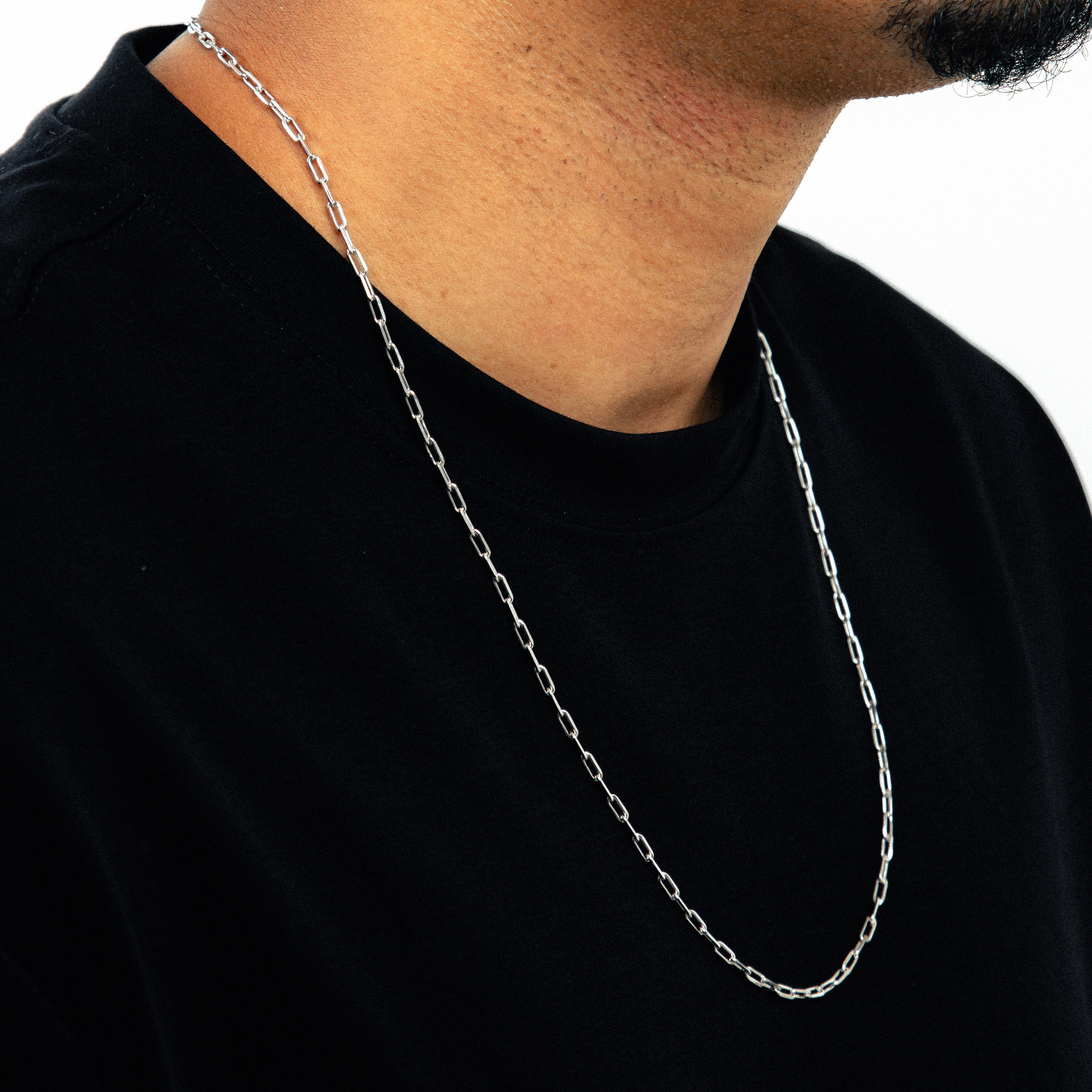 Corrente 70cm Cadeado Alongado 3,5mm Banhada a Ouro Branco COR107