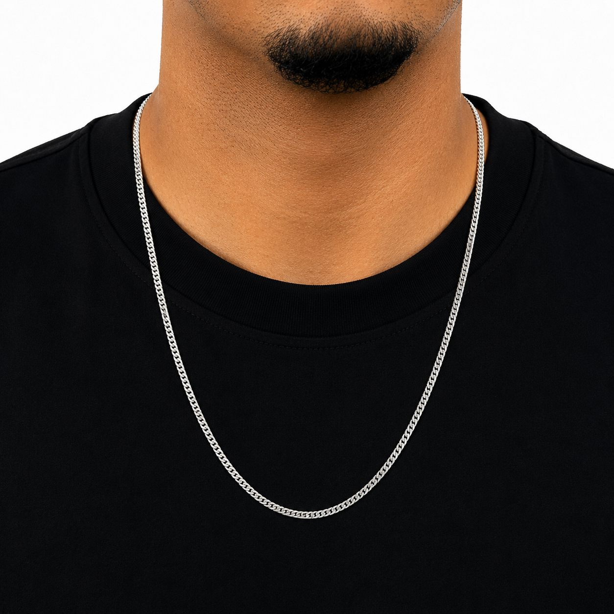 Corrente 70cm Grumet Flat 3mm Banhada a Ouro Branco COR108