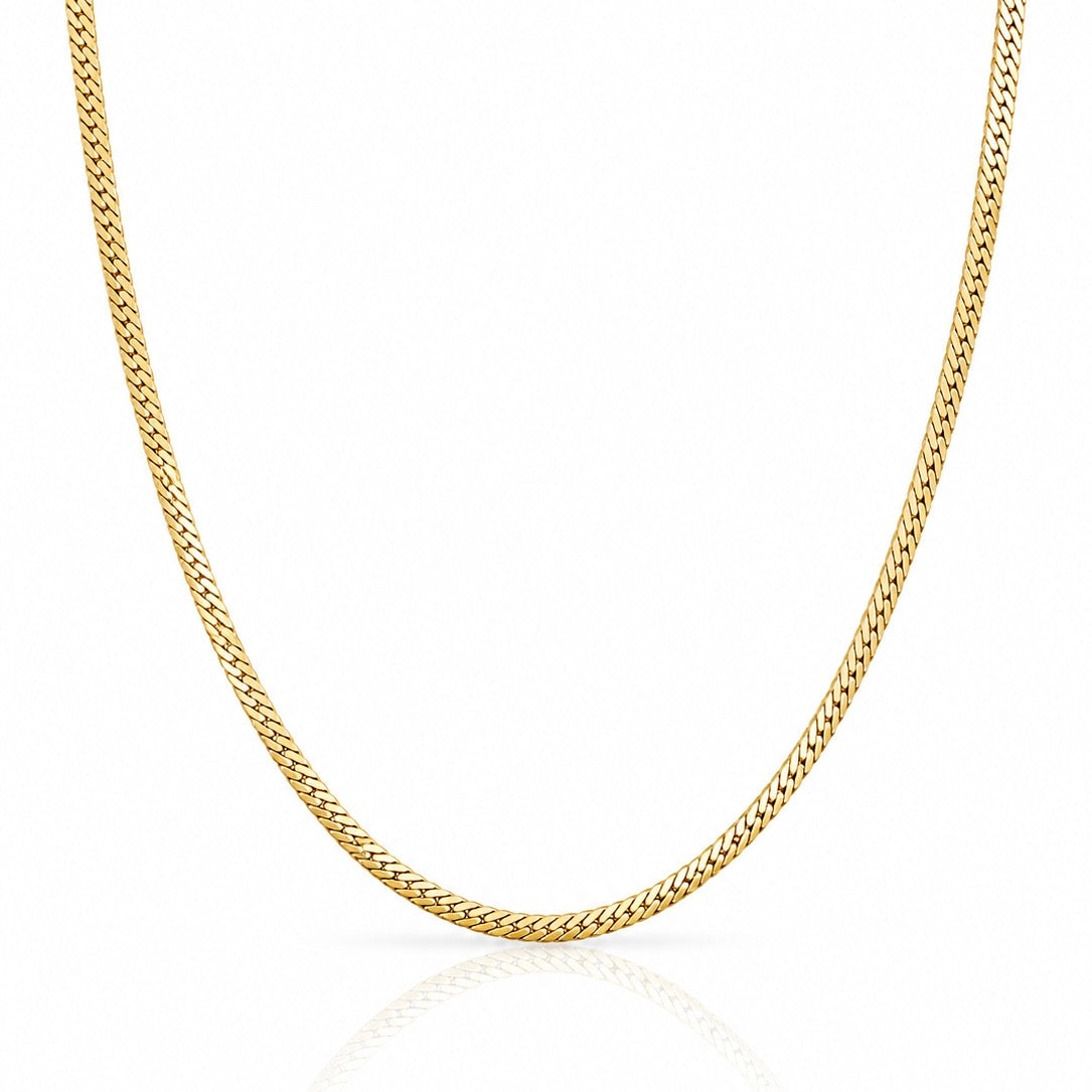 Corrente 70cm Grumet Flat 4mm Banhada a Ouro 18k COR114